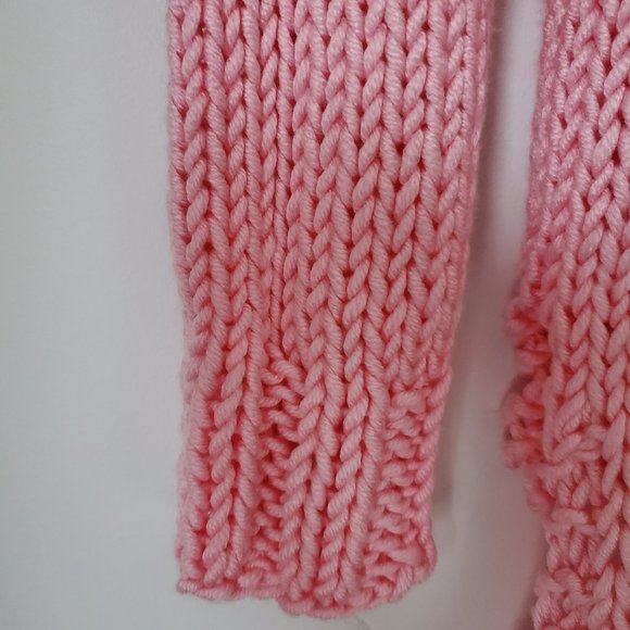 Women's Candy Pink Thick Chunky Cable Knit Pullover Sweater Handmade Hi Lo Hem - Picture 5 of 9